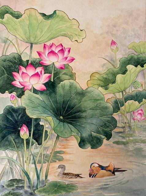 Harmony in Bloom: Lotus & Mandarin Ducks